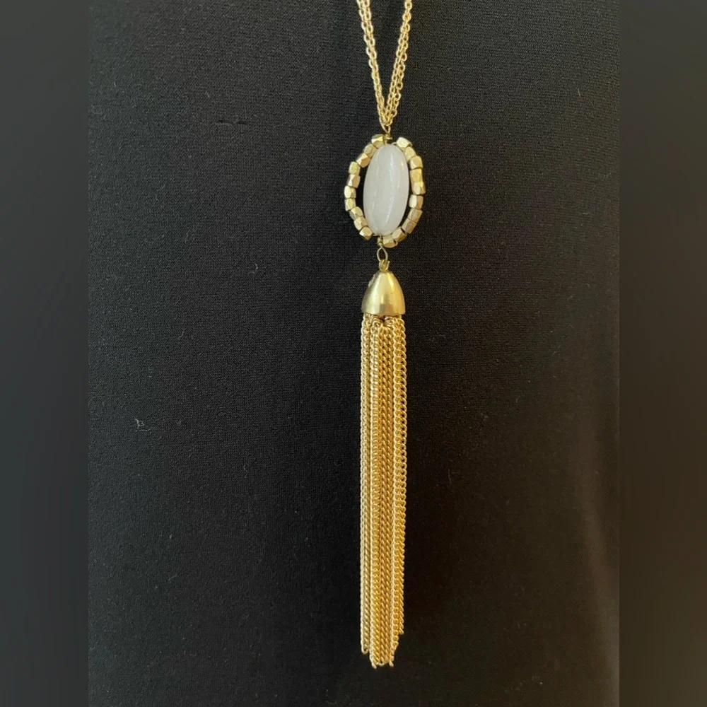 Long Gold Beaded Tassel Necklace | Boho Layered Statement Pendant Jewelry